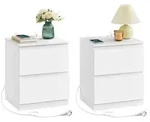 VASAGLE Nachttisch mit Steckdosenleiste, 2er Set, Beistelltisch modern - Wei&szlig;