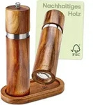 Salz und Pfefferm&uuml;hle aus Akazienholz mit Untersetzer - NachhaltigesHolz -