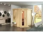 Karibu Sauna Innensauna Tonja Eckeinstieg ohne Zubeh&ouml;r 184x165x202 cm mit Dachkranz 