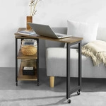 SoBuy FWT83-PF L-f&ouml;rmiger Beistelltisch mit 2 Ablagen Sofatisch mit Rollen