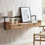 WOHNLING Wandschreibtisch Akazie Massivholz 120cm mit 2 Schubladen Design