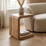 WOHNLING Beistelltisch C Form Akazie Massivholz 45cm Anstelltisch Modern Design