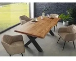 MASSIVMOEBEL24 Baumtisch Akazie 220x100x77 Akazie natur lackiert / X-Beine...