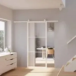 Loft Glasschiebet&uuml;r 900x2150mm Klarglas 3 Felder Stahl Komplettset in Wei&szlig; inkl.