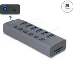 Delock Externer USB 5 Gbps 6 Port Hub mit Schalter und SD / Micro SD Slot - Grau