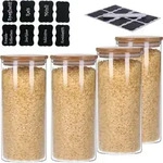 4er Set Vorratsglas mit Bambusdeckel und 8 Kreidetafel- Sticker (4 x 1500ml)