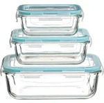 5five Simply Smart Frischhaltedosen-Set Clipeat S 3-tlg., Glas, Kunststoff, Blau,