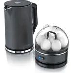 Arendo - Set Wasserkocher ELEGANT mit Eierkocher SEVENCOOK Edelstahl Grau,