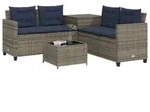 vidaXL Gartensofa mit Tisch und Kissen L-f&ouml;rmig Grau Polyrattan - Braun