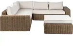 BELIANI Gartenlounge Set Braun aus Polyrattan mit Auflagen Cremewei&szlig; Modular