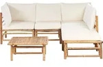 BELIANI Lounge Set 3-Teilig Hellbraun u. Cremewei&szlig; Bambusholz 4-Sitzer Ecksofa mit