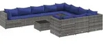 vidaXL 11-tlg. Garten-Sofagarnitur mit Kissen Grau Poly Rattan - Grau