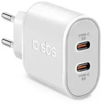 SBS 20 W Power Delivery-Wandladeger&auml;t mit zwei USB-C-Ausg&auml;ngen, geeignet f&uuml;r