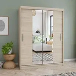 Schwebet&uuml;renschrank Kleiderschrank Schrank150 cm mit Spiegel Sonoma/Sonoma Vista 01