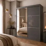 BEAUTYSOFA | Kleiderschrank 200 cm VIVA II Graphit, Schrank mit Schubladen, Spiegel,