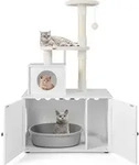 COSTWAY Kratzbaum mit Katzenschrank, All-in-One Katzenhaus, Katzenbaum mit Eingang,