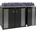 3er-M&uuml;lltonnenverkleidung MCW-O67, M&uuml;lltonnenbox mit Pflanzkasten, Metall
