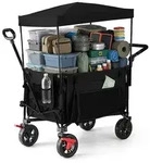Relaxdays Bollerwagen, faltbar, 150 kg, Dach, Teleskop- & Schiebegriff, Gummireifen