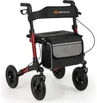 COSTWAY Rollator faltbar, 2in1 Rollstuhl & Reiserollator mit Sitz, Luftbereifung,