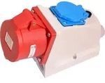CEE Kupplung Wandsteckdose 32A 400V IP44 5 polig + Schuko 230V mit Sicherung