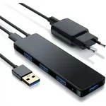Primewire USB 3.2 Hub mit Netzteil, Ultra Slim 4-Port Verteiler, Datenhub f&uuml;r PC PS4