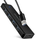 Axagon HUE-C1A 4x USB 5Gbps TRAVEL hub, USB-C Netzanschluss, 19cm USB-A Kabel, USB