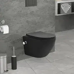 LuxeBath Sp&uuml;lrandloses Wand H&auml;nge-WC mit Bidet-Funktion, Schwarz, kurz,
