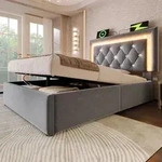 okwish Polsterbett 90x200 Jugendbett Einzelbett mit LED-Lichtstreifen und