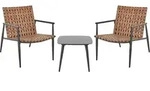BELIANI Balkonset Braun PE-Rattan Geflochten 3-Teilig Quadratischer Balkontisch mit 2