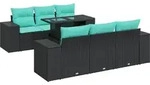 vidaXL 7-tlg. Garten-Sofagarnitur mit Kissen Schwarz Poly Rattan - Schwarz
