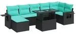 vidaXL 8-tlg. Garten-Sofagarnitur mit Kissen Schwarz Poly Rattan - Schwarz