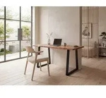 FineBuy Schreibtisch 200 cm Akazie Massivholz Metall Computertisch Baumkante
