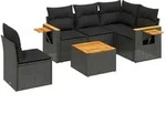 vidaXL 6-tlg. Garten-Sofagarnitur mit Kissen Schwarz Poly Rattan - Schwarz