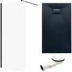 SET Walk-In Dusche 140x195 + Duschwanne 90x170 Rechteck Transparent Geh&auml;rtet 8 mm