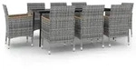 vidaXL 9-tlg. Garten-Essgruppe mit Kissen Poly Rattan und Glas - Grau