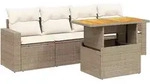 vidaXL 5-tlg. Garten-Sofagarnitur mit Kissen Beige Poly Rattan - Beige