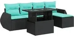 vidaXL 6-tlg. Garten-Sofagarnitur mit Kissen Schwarz Poly Rattan - Schwarz