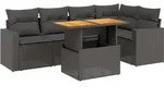 vidaXL 6-tlg. Garten-Sofagarnitur mit Kissen Schwarz Poly Rattan - Schwarz