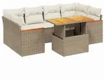 vidaXL 7-tlg. Garten-Sofagarnitur mit Kissen Beige Poly Rattan - Beige