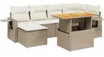 vidaXL 7-tlg. Garten-Sofagarnitur mit Kissen Beige Poly Rattan - Beige