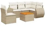 vidaXL 6-tlg. Garten-Sofagarnitur mit Kissen Beige Poly Rattan - Beige