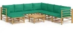 vidaXL 9-tlg. Garten-Lounge-Set mit Gr&uuml;nen Kissen Bambus - Braun