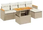 vidaXL 6-tlg. Garten-Sofagarnitur mit Kissen Beige Poly Rattan - Beige