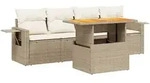 vidaXL 5-tlg. Garten-Sofagarnitur mit Kissen Beige Poly Rattan - Beige