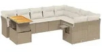 vidaXL 10-tlg. Garten-Sofagarnitur mit Kissen Beige Poly Rattan - Beige
