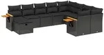 vidaXL 10-tlg. Garten-Sofagarnitur mit Kissen Schwarz Poly Rattan - Schwarz