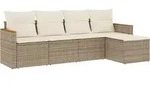 vidaXL 5-tlg. Garten-Sofagarnitur mit Kissen Beige Poly Rattan - Beige