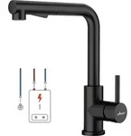 Niederdruck Armatur Schwarz, 2 Strahlarten, Ausziehbar, 304 Edelstahl,