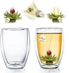 Famanu Thermoglas 250ml mit Doppelwand - Set von 2 + 2 Erbl&uuml;hTee Teelini