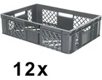 12x Eurobeh&auml;lter durchbrochen/Stapelkorb, PE-HD grau, Industriequalit&auml;t,